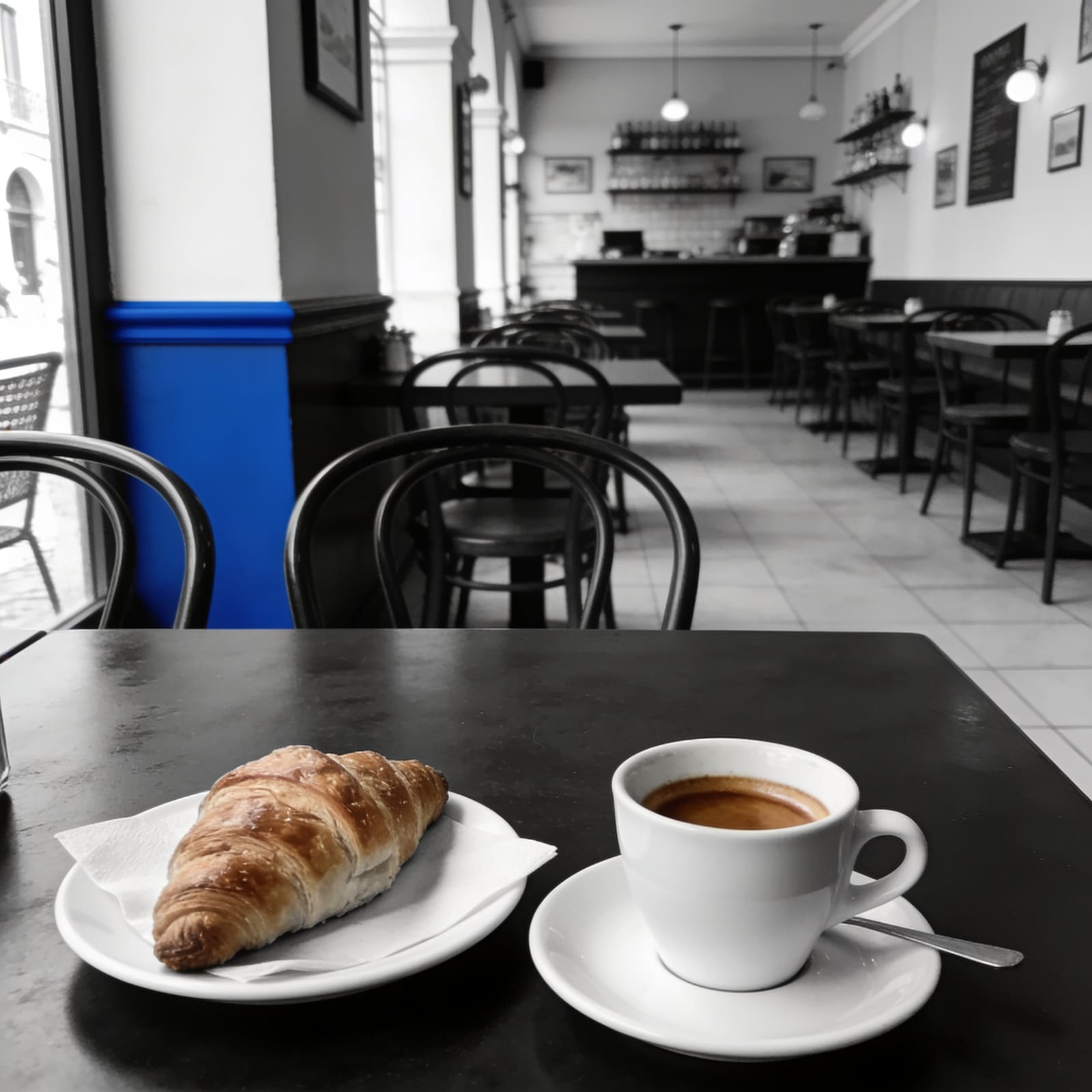 Tavolo apparecchiato con espresso e colazione nella sala di Vumasonato IT